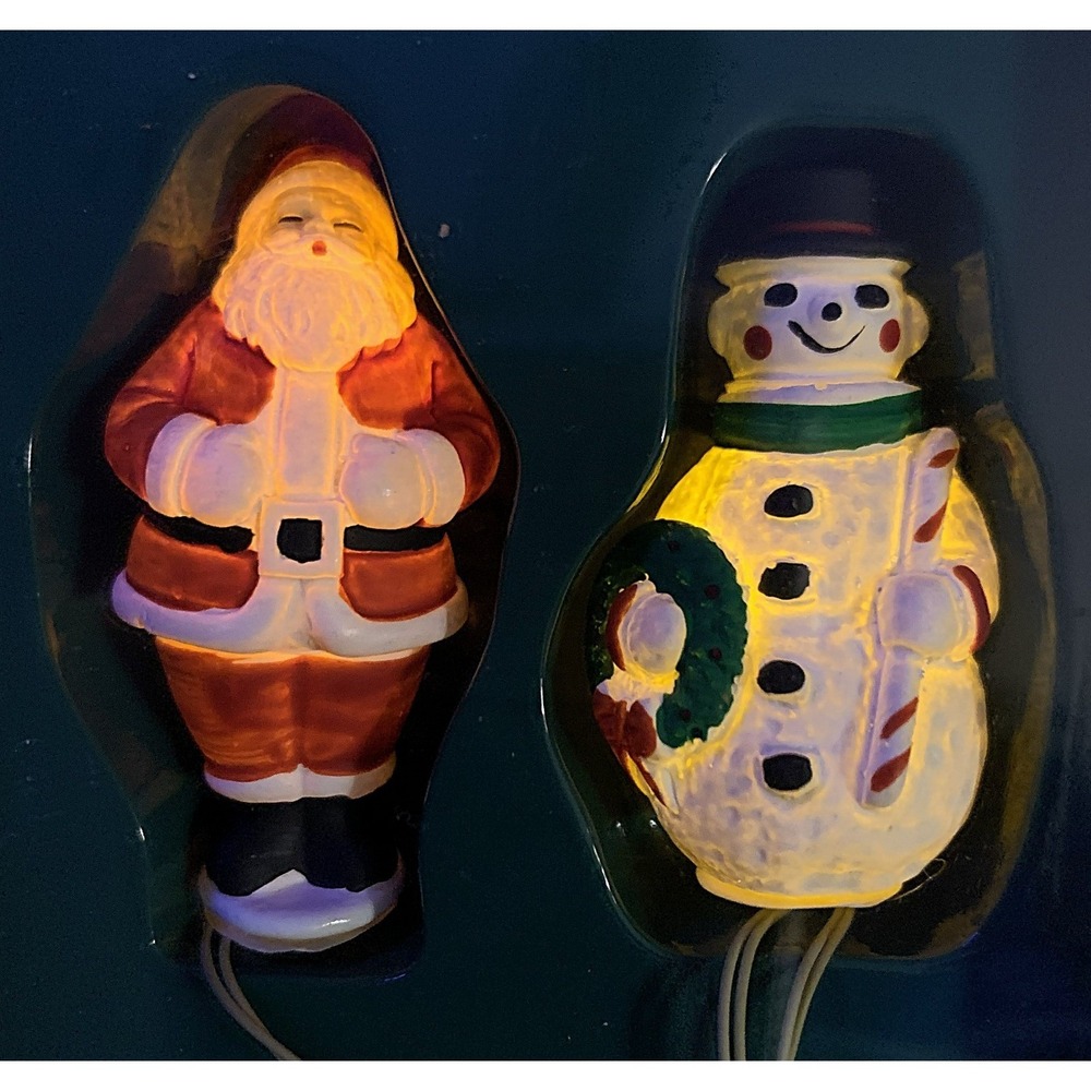 Dept 56 Village Blow Mold Yard Lights - 4 Santa & Snowman Shaped Figures NOS Vtg